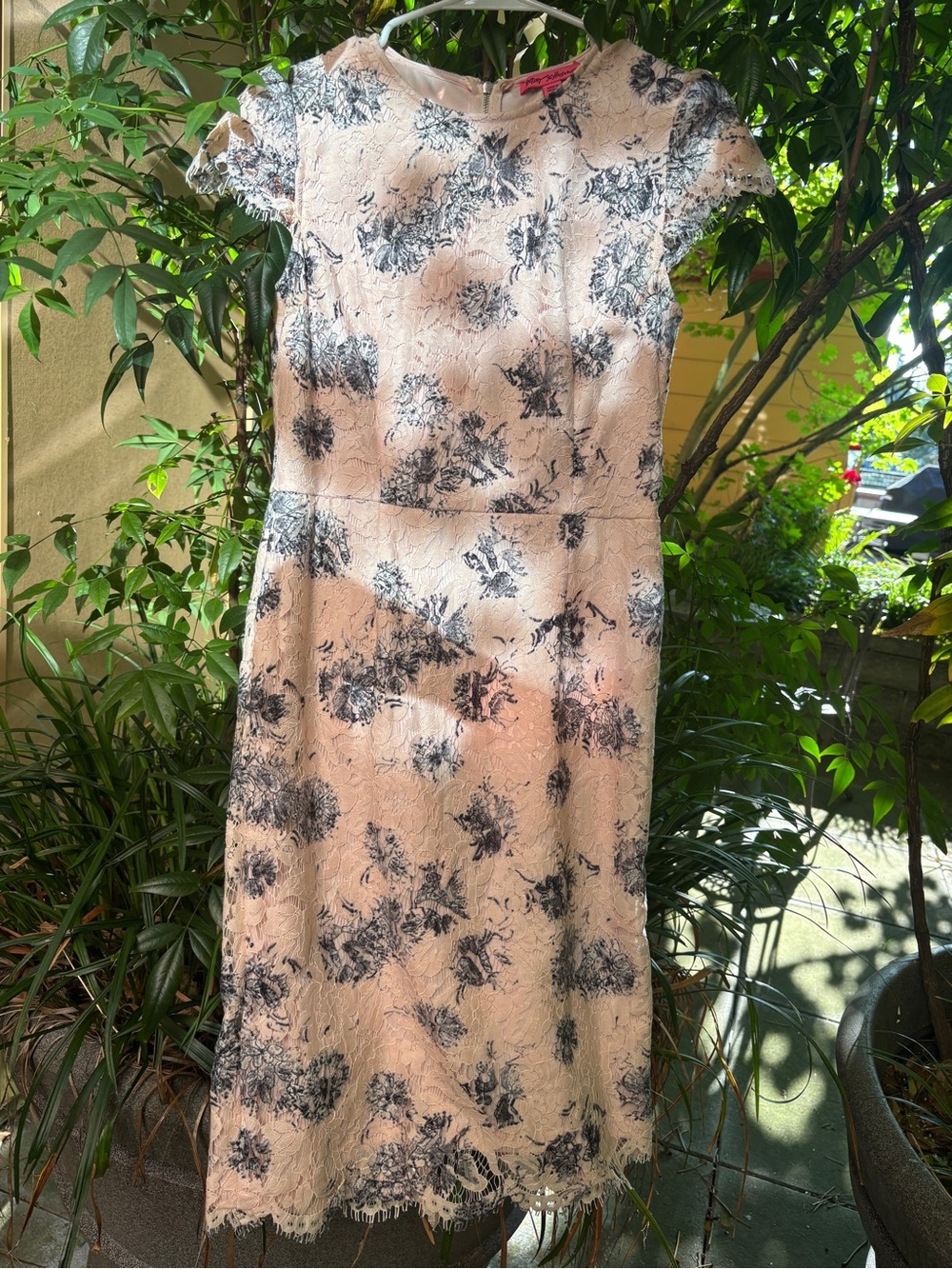 Betsey Johnson Occasion Dress Peachy Pink with Black Lacy Overlay